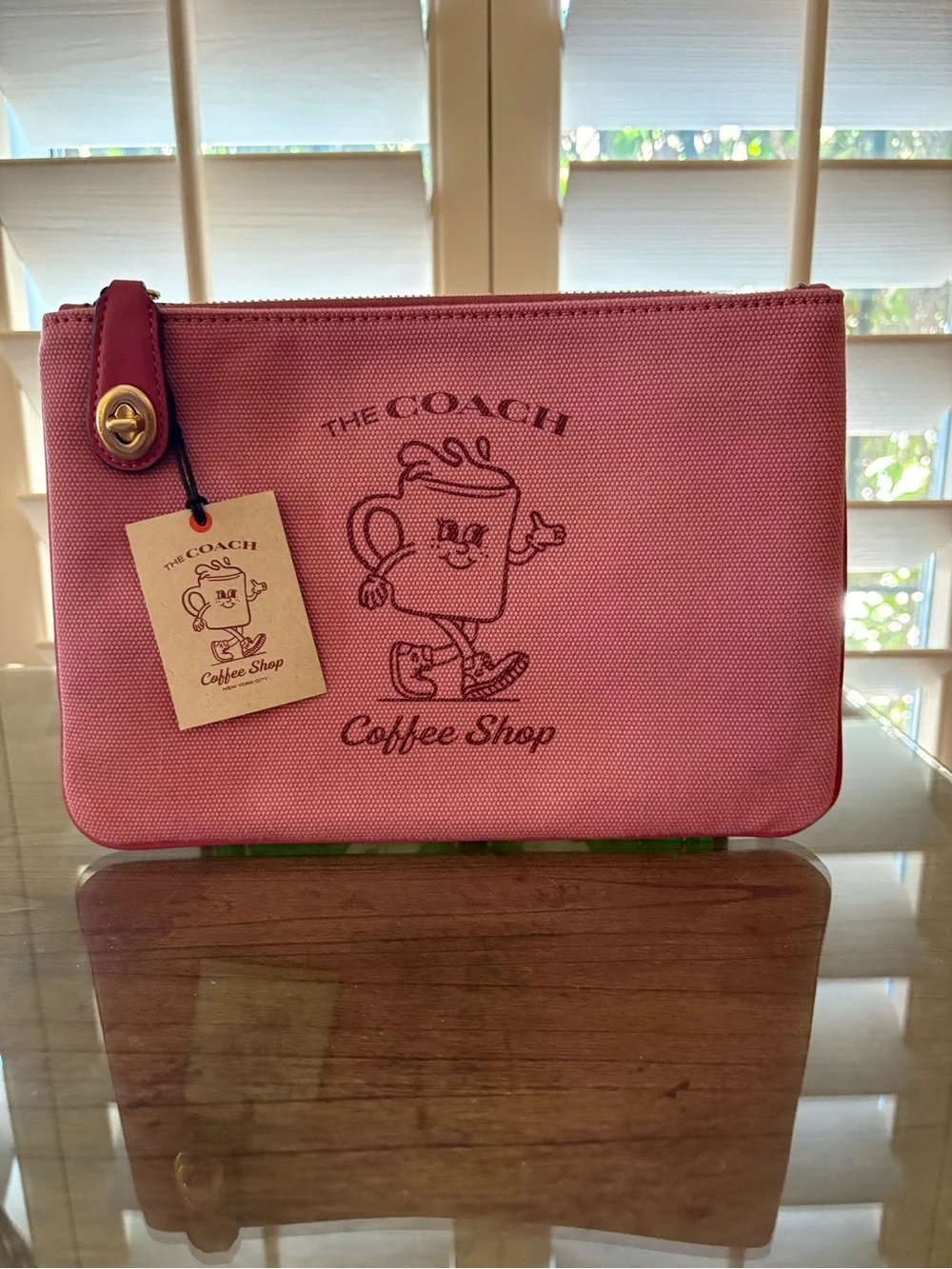 Coach Coffee Shop Turnlock Canvas Leather Pouch NWT Cafe Exclusive - Picture 1 of 4